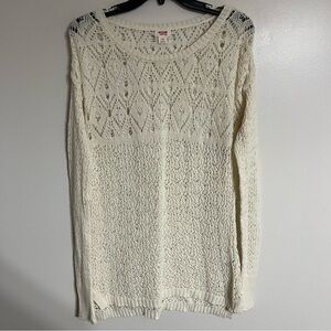 Vintage White Mossimo Crochet Top Size Medium Long Sleeve Open Knit
